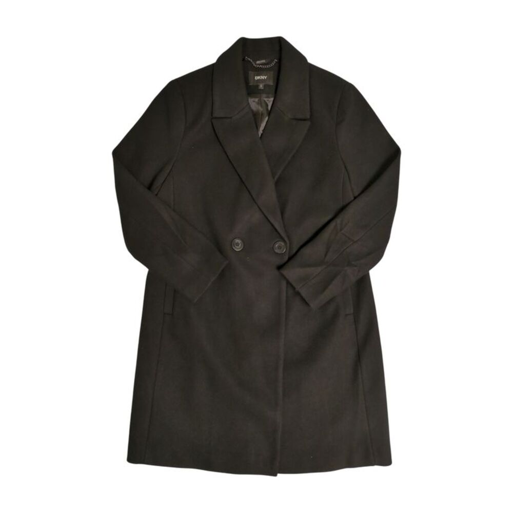 Black - DKNY Women's Fashion Coat, Faux Wool, Single Breasted, Two-Button Closur